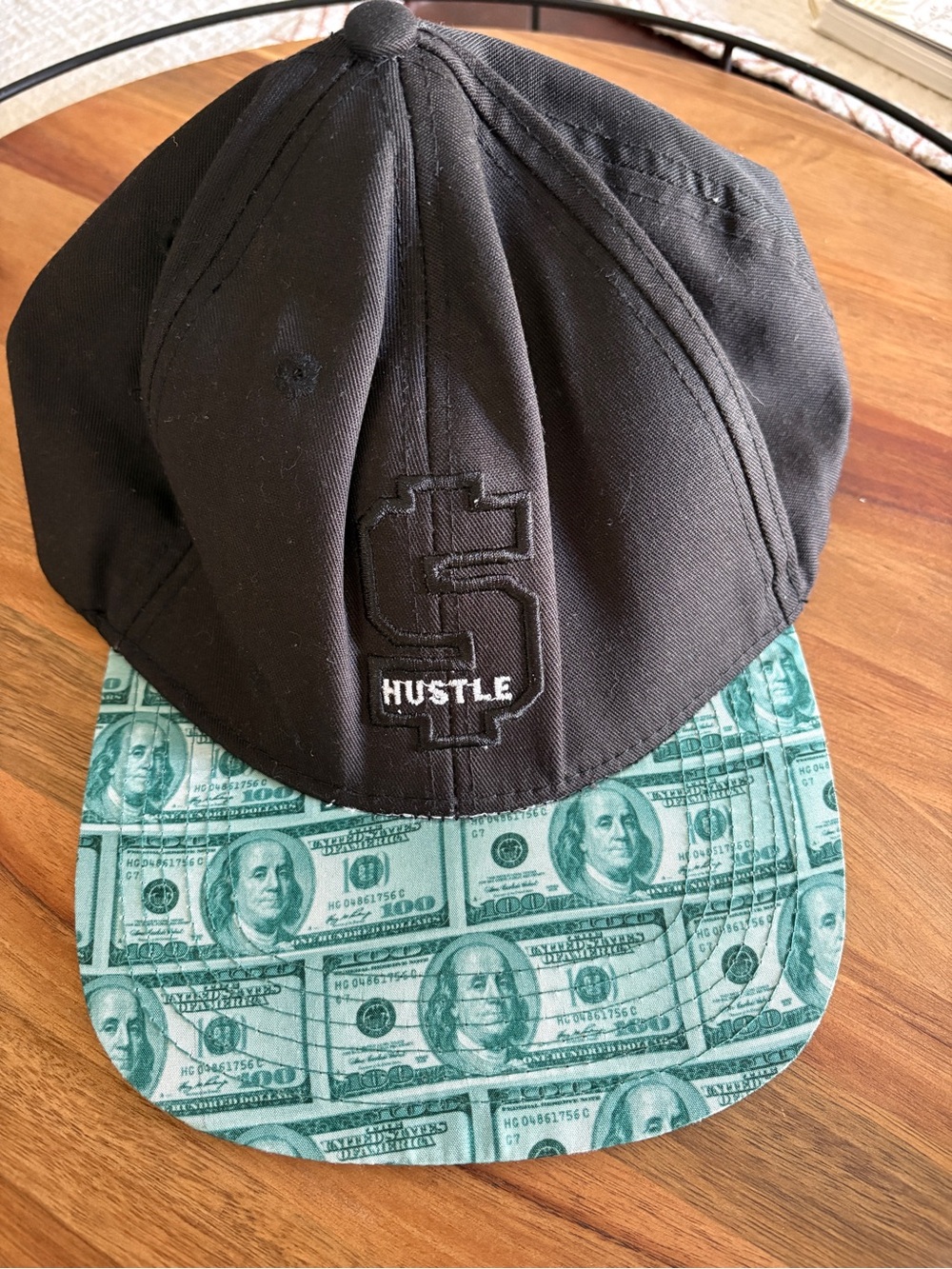 Hustle Black Cap with Money-Print Brim